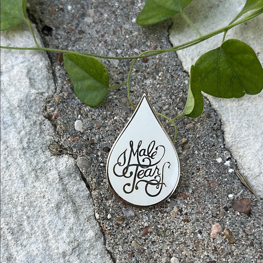 White Enamel 'Male Tears' Pin